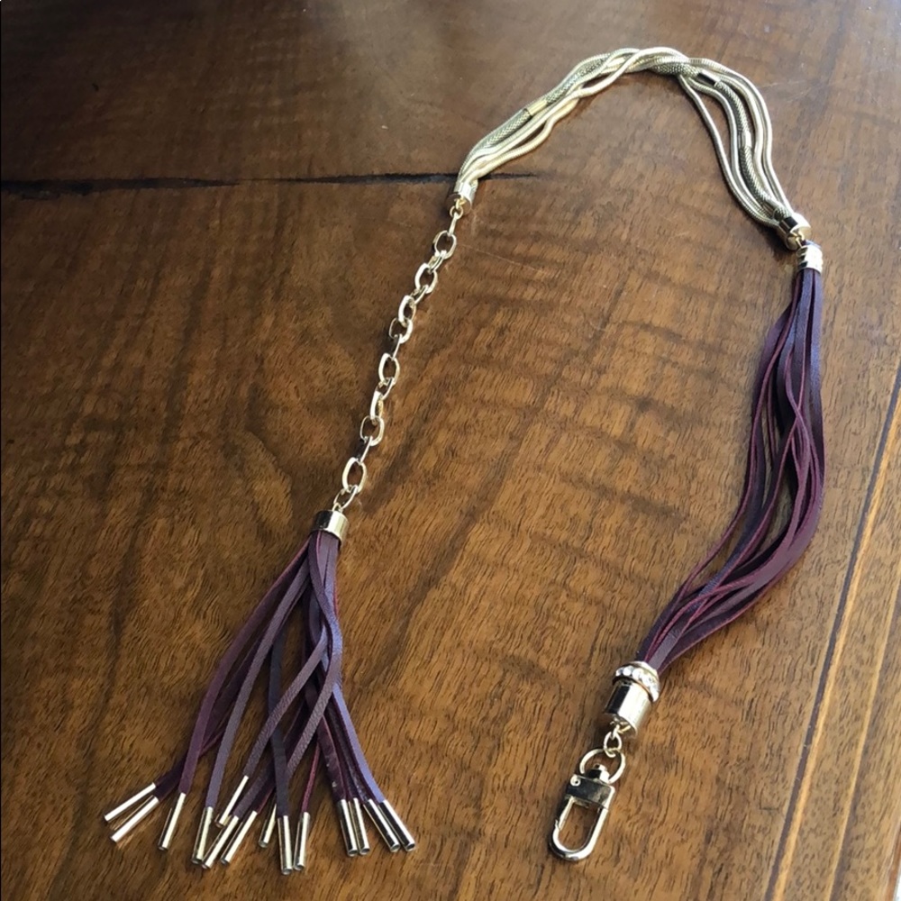Purple leather and gold chain necklace